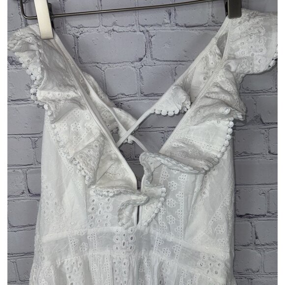 NWT LULUS Women’s Sicilian Sun White Eyelet Ruffled Lace-Up Midi Dress Medium - Picture 3 of 9